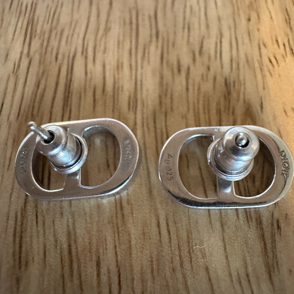 CD Icon Earrings Silver and White Crystals .925 Sterling Silver Stud Earrings - Picture 8 of 9